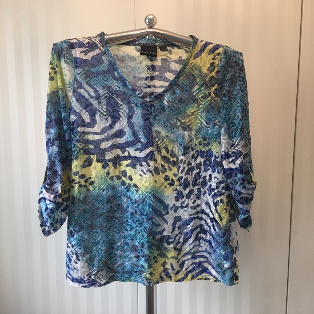 Tribal blouse blue yellow Size M